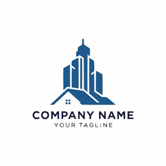 Obraz premium Modern Blue Skyscraper Building Logo Design.