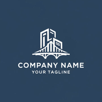 Modern architectural logo design with bridge and buildings.