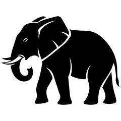 Obraz premium Black and White Silhouette Elephant Logo Icon, Majestic African Animal Vector Art