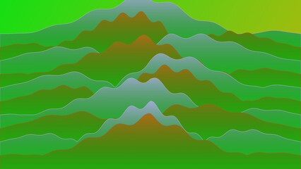 Fototapeta premium Vibrant abstract landscape with rolling green hills and warm sunset hues.