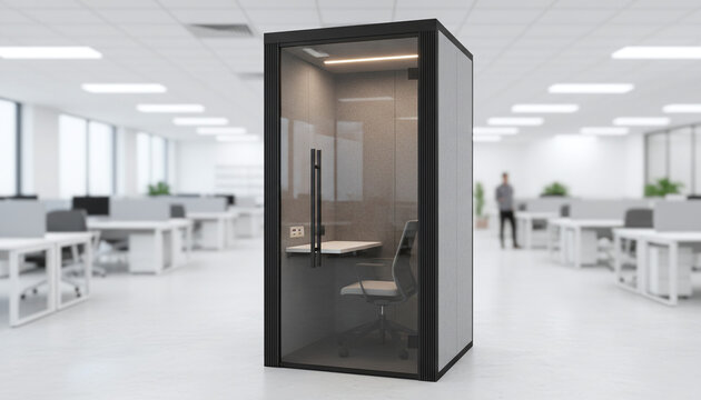 Modern acoustic soundproof office pod booth in open space