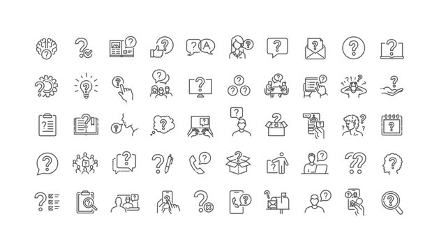 Question and FAQ Line Icons Set, Help, Support, Inquiry, Information Symbols