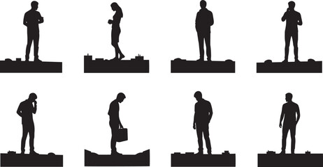 Obraz premium Black silhouettes of people standing on city skylines urban 1