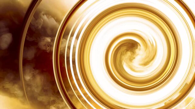 Hypnotic golden liquid swirl in atmospheric smoke clouds. loop animation.