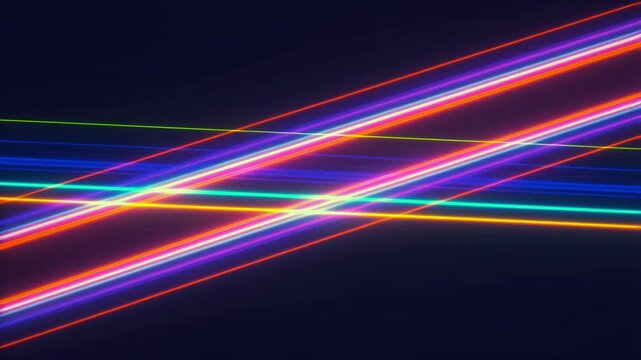 Illuminated Lines: A captivating display of vibrant, glowing lines intersect and overlap against a dark, dramatic backdrop, creating a visually striking abstract composition.