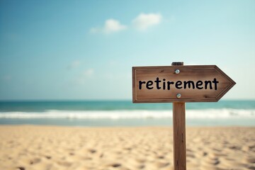 Retirement Sign Pointing the Way on Beach Background