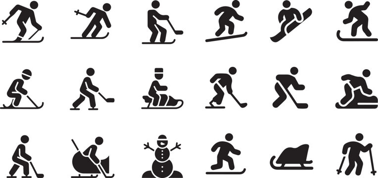 Winter sports solid glyph icon set.one line icon with with white background