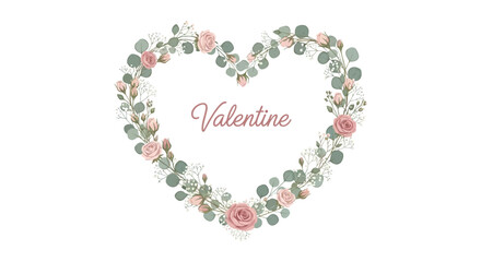 Obraz premium Elegant heart-shaped valentine design adorned with floral and leafy decorations 