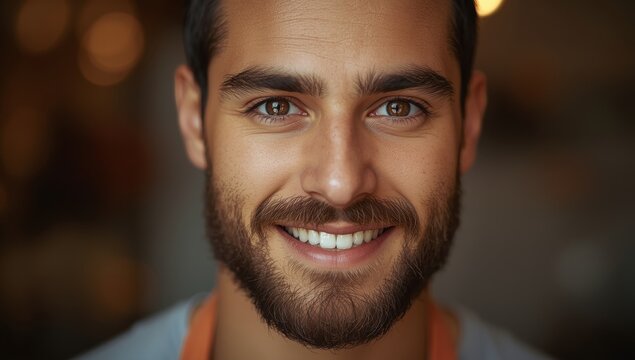 Close-up of a handsome, young baker with a neat beard