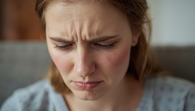 Closeup of a woman with cystitis at home