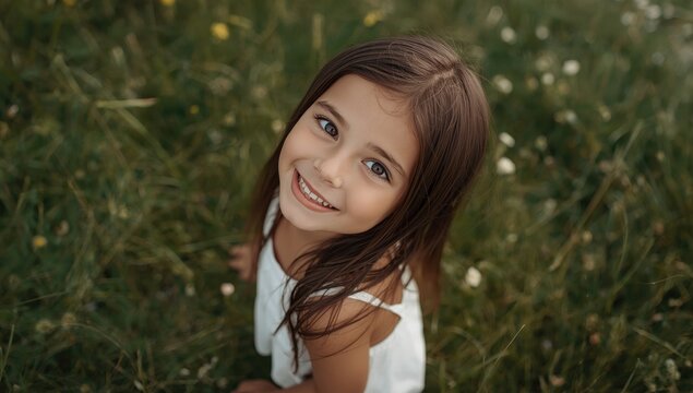 Girl on grass gazing at the camera