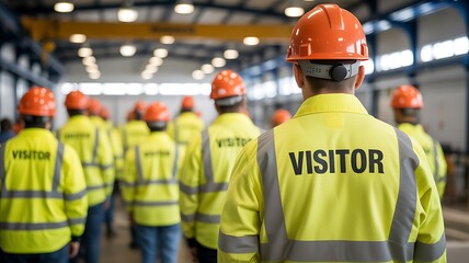 Obraz premium Visitors wearing safety gear in an industrial environment