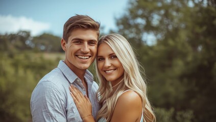 Naklejka premium Joyful young couple in love outside