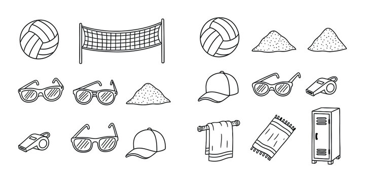 Volleyball and beach volleyball equipment illustrations