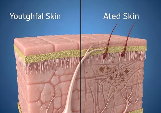 Detailed comparison of youthful and aged skin layers and structures from a cross-sectional viewpoint