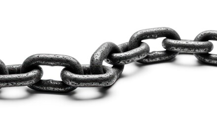 Obraz premium Close-up of a metallic chain links, slightly worn and weathered, against a white background
