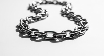 Obraz premium Close-up of a necklace made of thick, interlocked metal links on a white surface