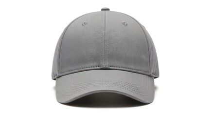 Fototapeta premium Front-facing view of a plain, light grey baseball cap against a white backdrop
