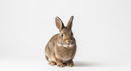Obraz premium A brown rabbit faces the viewer, set against a clean white background