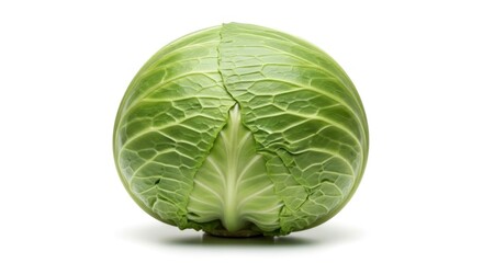 Fototapeta premium A crisp, green, round vegetable with tightly packed leaves isolated on a white backdrop
