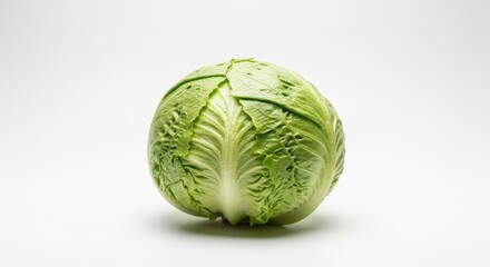Fototapeta premium A head of crisp, green lettuce sits centered against a clean white backdrop