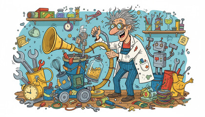 illustration of inventors working with light bulbs, gears, and blueprints, creative for National Inventors&rsquo; Day