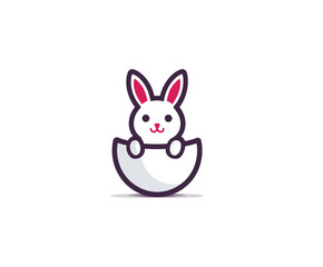 Easter bunny clipart coming out of an egg on a white background for spring celebrations and holiday decorations