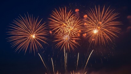 Fototapeta premium Orange fireworks exploding in night sky explosion