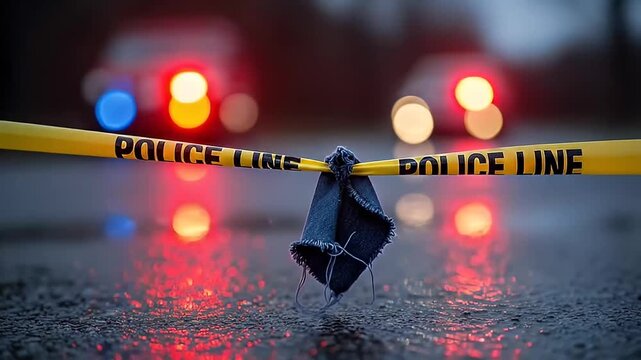 Cinematic Police Line Barrier Tape Crime Scene Night Bokeh