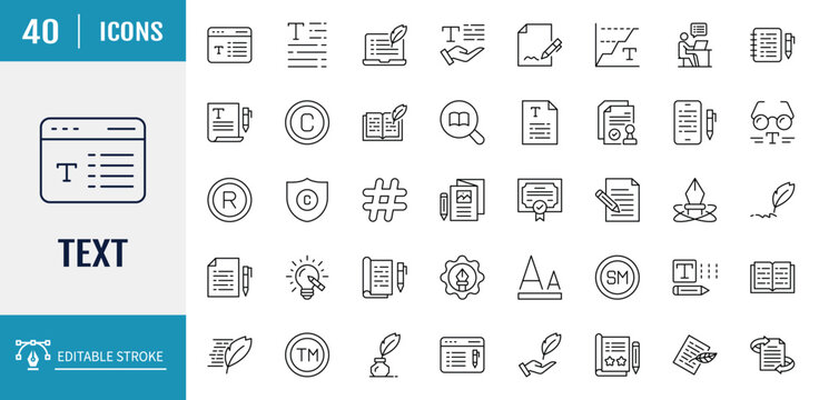 Text line editable icon set. Outline Icon Set. Vector Illustration with Editable Strokes
