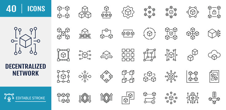 Decentralized network icon set. Outline Icon Set. Vector Illustration with Editable Strokes