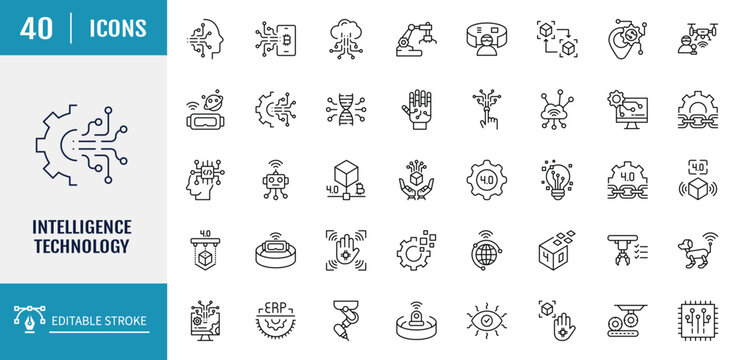 Intelligent technology icon set. Outline icon set. Vector Illustration with Editable Strokes