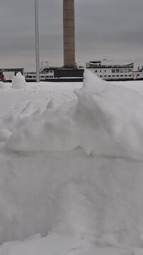 Large Snow Pile After Heavy Snowfall in Helsingborg Sweden