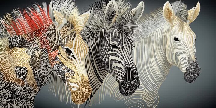 AI-generated animated illustration of zebras, African savanna animals
