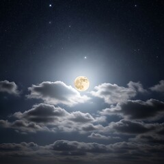 Moonlit Night Sky with Clouds and Stars.
