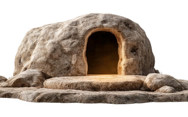Empty Stone Tomb With Bright Inner Glow cave entrance isolated on a transparent background