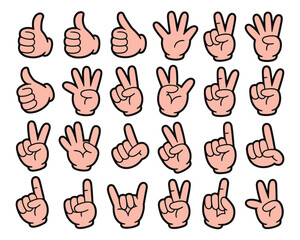 Obraz premium collection of cartoon hands showing different gestures like thumbs up peace sign counting fingers and rock on sign