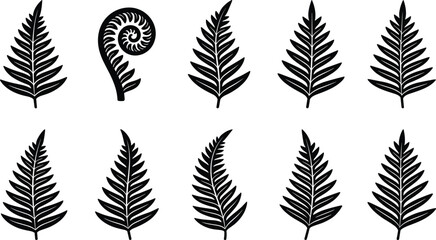 WebFern Leaf Silhouette Collection Featuring Tropical Fronds and Botanical Koru Spirals for Nature Design, Garden Graphics, Environmental Conservation Branding, © Itz Mehedi's World