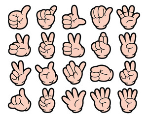 Fototapeta premium Set of cartoon hands showing various counting gestures like one finger up to five fingers open