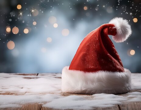 nikolaus nikolaustag grusskarte nikolausmutze im schnee auf tisch