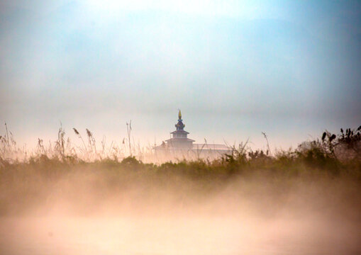 Fog surrounding a temple at morning, Shan State, Inle Lake, Myanmar