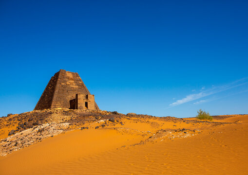 Sudan, Kush, Meroe, Pyramid and tomb in royal cemetery