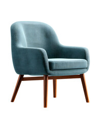 Fototapeta premium Comfortable Teal Armchair with Wooden Legs, Modern Accent Chair, isolated on transparent background
