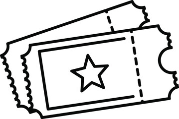 Event ticket icon, cinema admission voucher, concert entry pass, outline illustration, isolated black line symbol on white background, simple vector