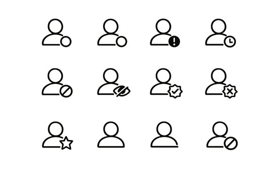 User status icons. Line outline icon set of User status icons: online dot, offline dot, busy status, away status, do not