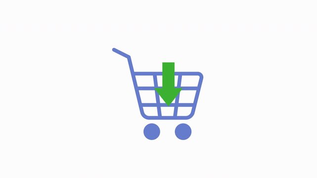 Add to Cart Animation Icon featuring Shopping Trolley and Downward Arrow with Alpha Channel