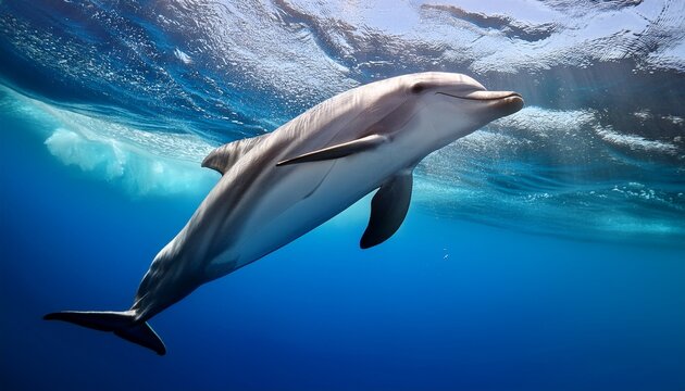graceful dolphin swimming in deep blue ocean waters