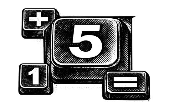 Classic calculator buttons exploded in scale so they appear monumental, one central key partially cropped by frame edges