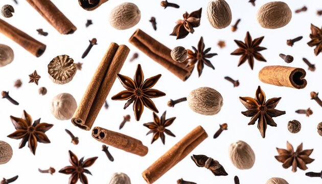 Spices and Aromatics Floating in Air, Culinary Ingredients Background