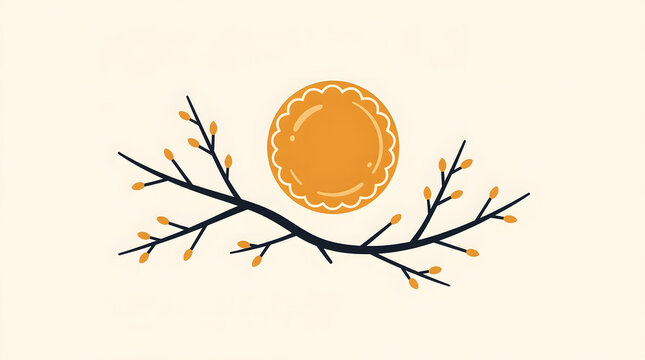 Minimal vector illustration of a curved birch branch with a blin - Concept of Pancake Week  